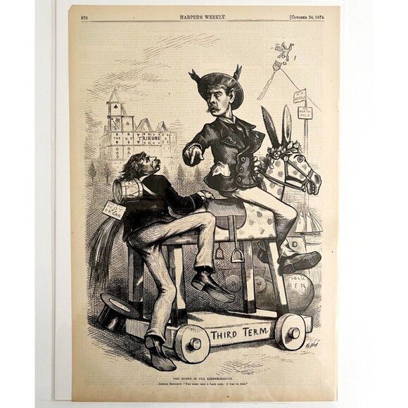 Thomas Nast Hobby In The Kindergarten 1874 Victorian Woodcut Engraving LGBinTN2 - Picture 2 of 2